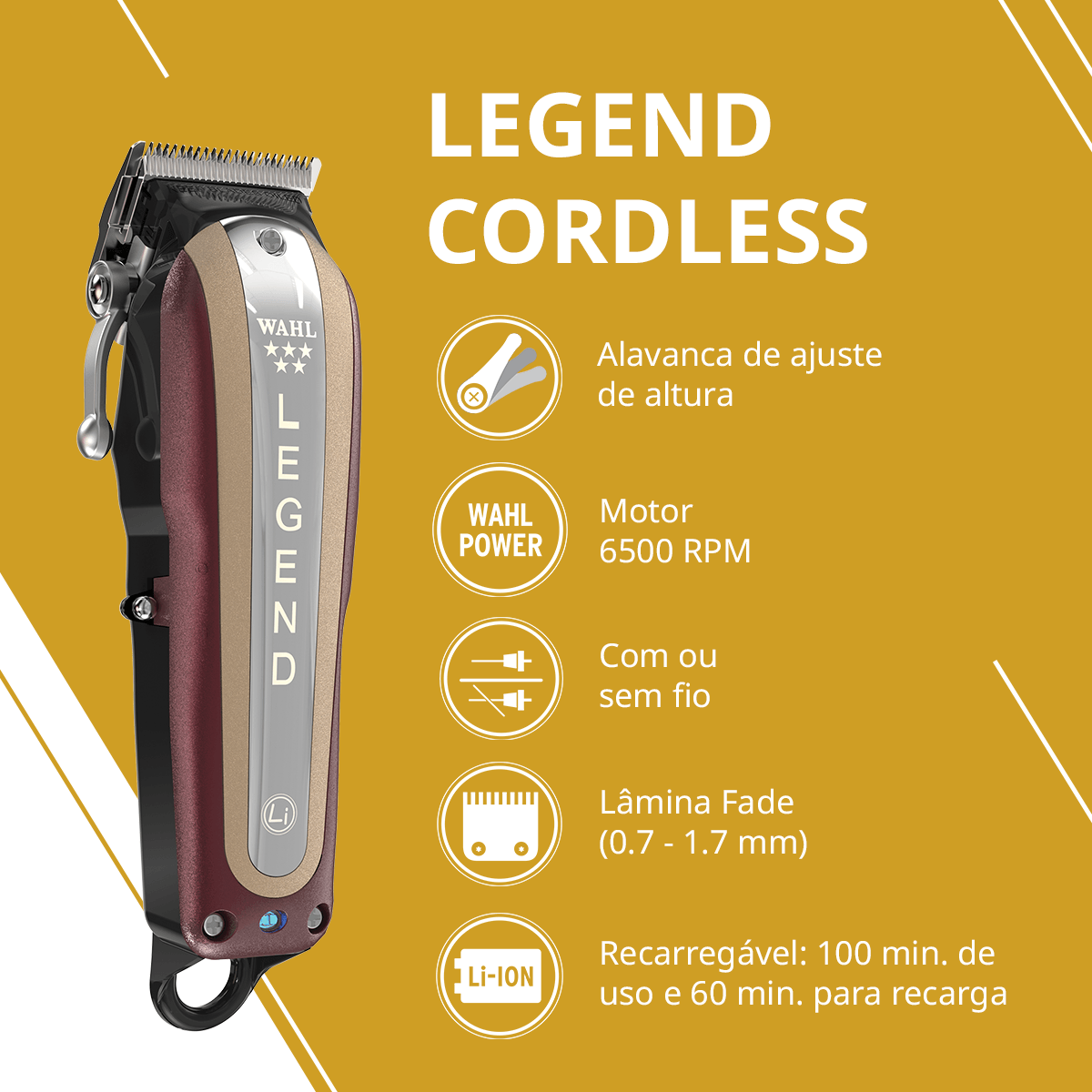 Máquina de Cortar Cabelo Wahl Legend Cordless Bivolt | Loja Wahl