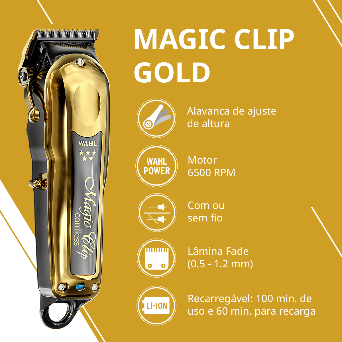 Wahl Maquina de Cortar Cabelo Magic Clip Gold Sem Fio 6500 RPM
