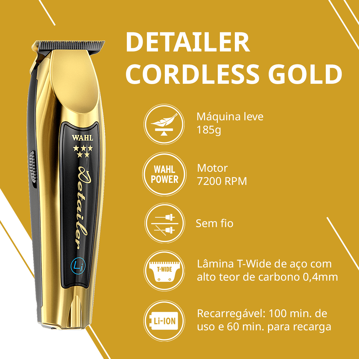Kit Profissional Wahl Magic Clip Gold + Detailer Gold Sem Fio