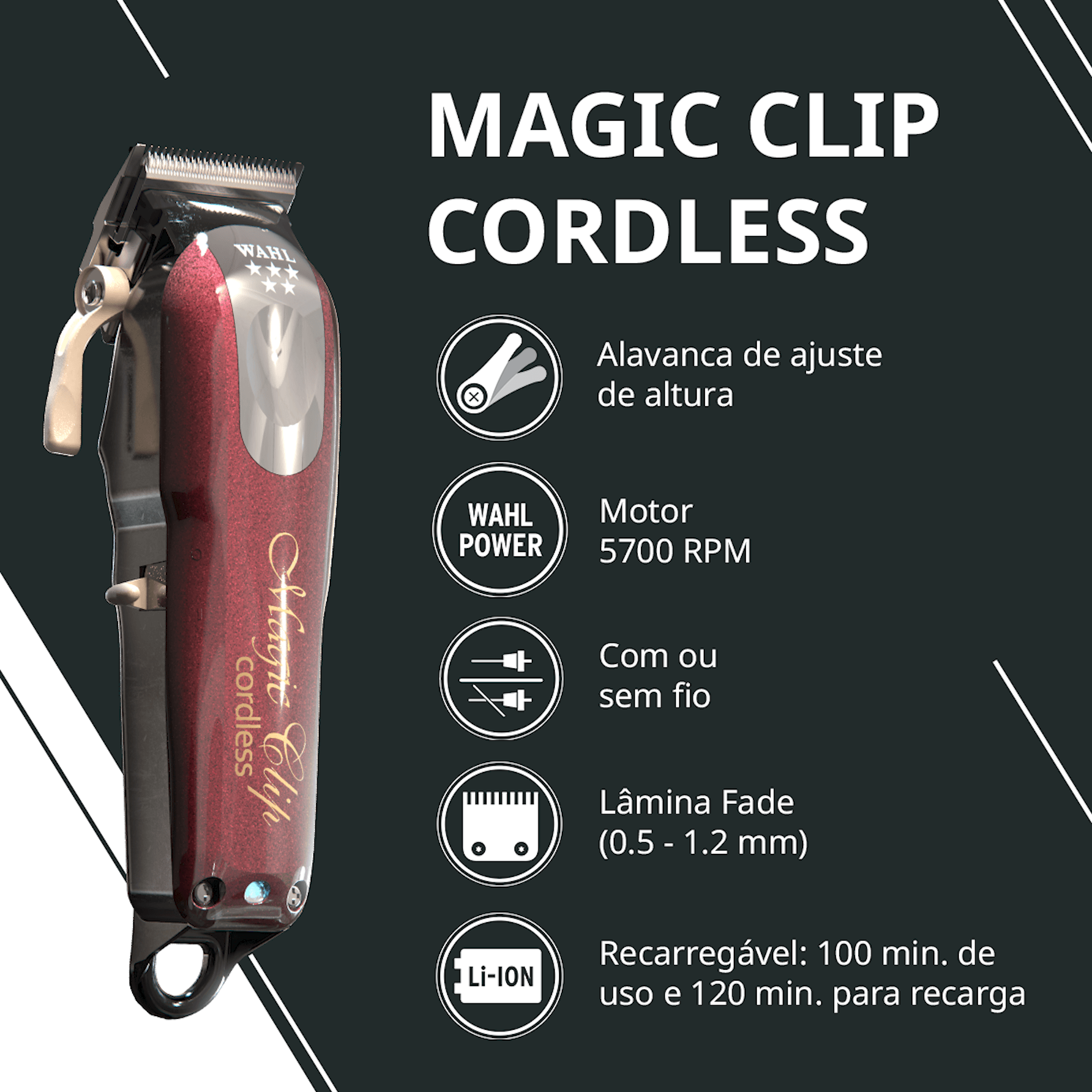 Máquina de Cortar Cabelo Profissional Wahl Magic Clip Sem Fio